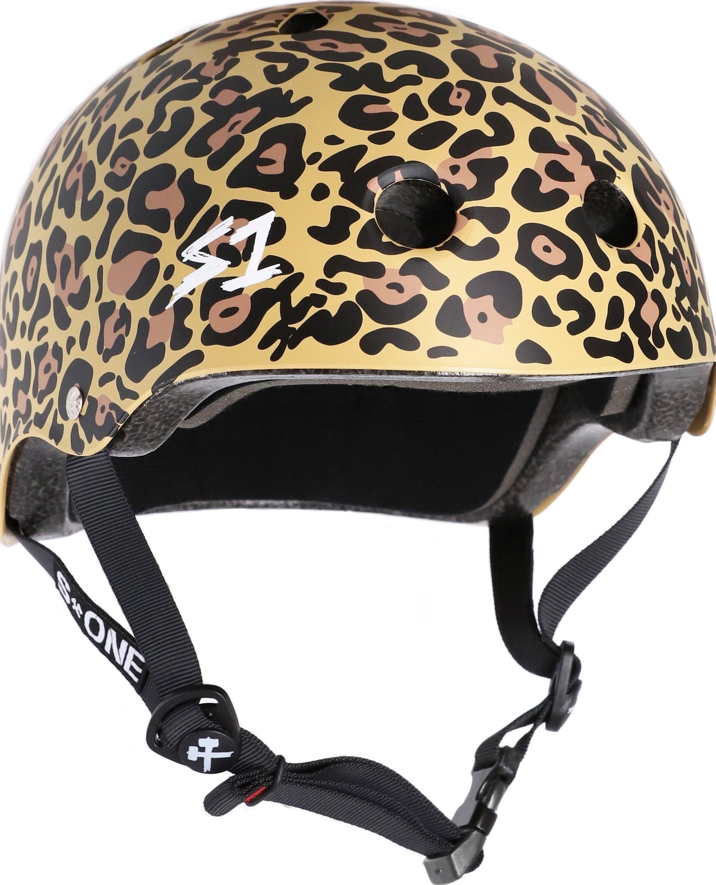 Tan Leopard Matte Roller Skate Helmet S1 Mega Lifer 3/4 view.