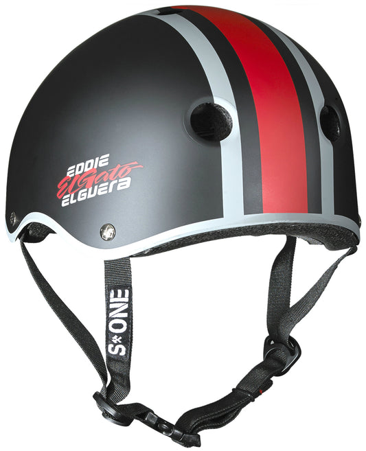 Black Matte Eddie Elguera Skateboarding Helmet S1 Lifer rear 3/4 view