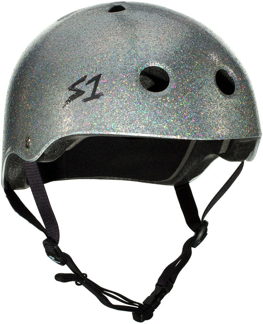 Silver Gloss Glitter Roller Skate Helmet S1 Lifer 3/4 view