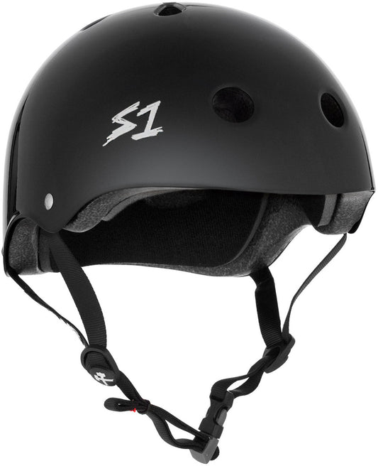 Black Gloss Skateboard Helmet S1 Lifer 3/4 view.