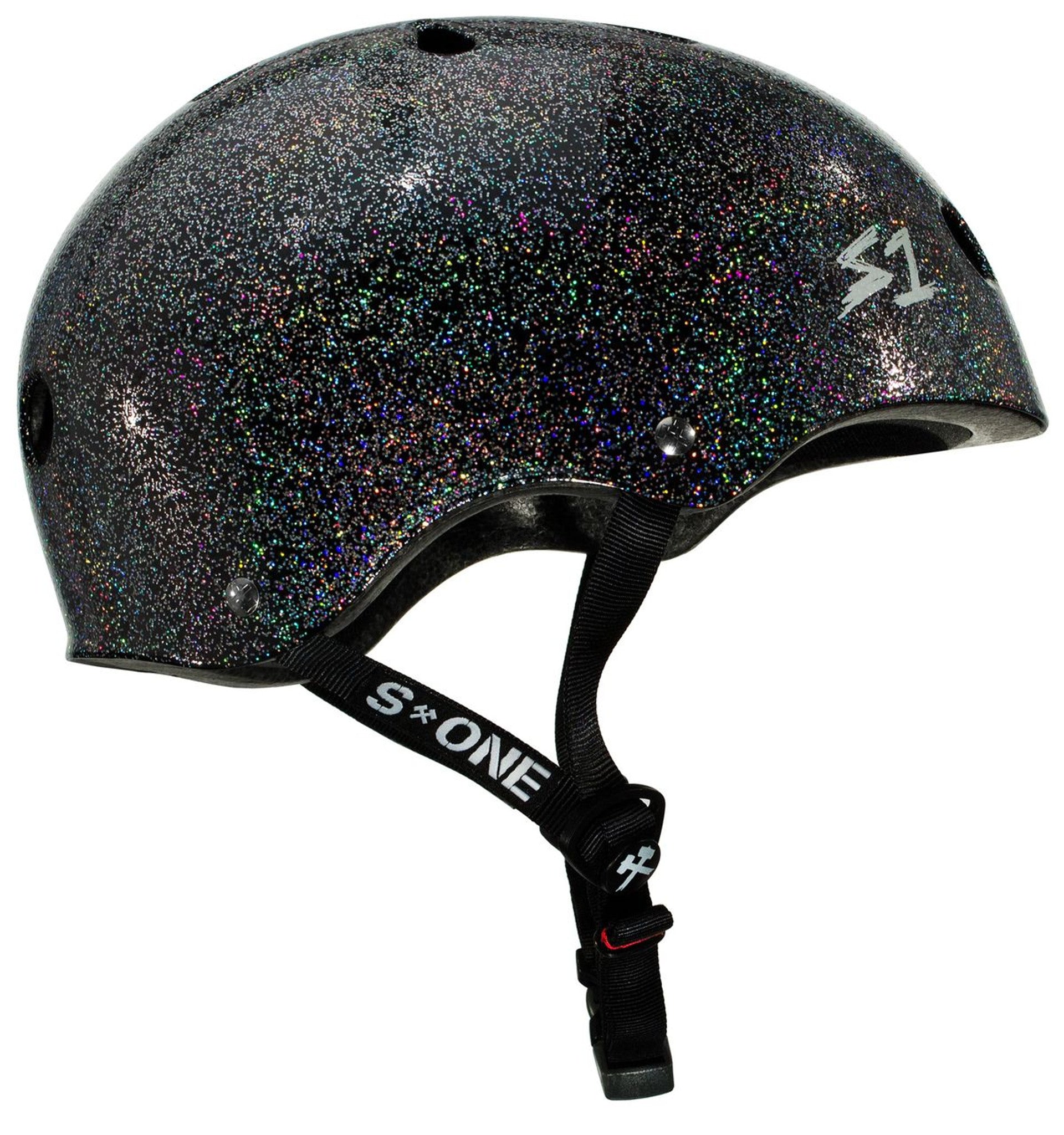 Black Glitter Skate Helmet S1 Mega Lifer side view.