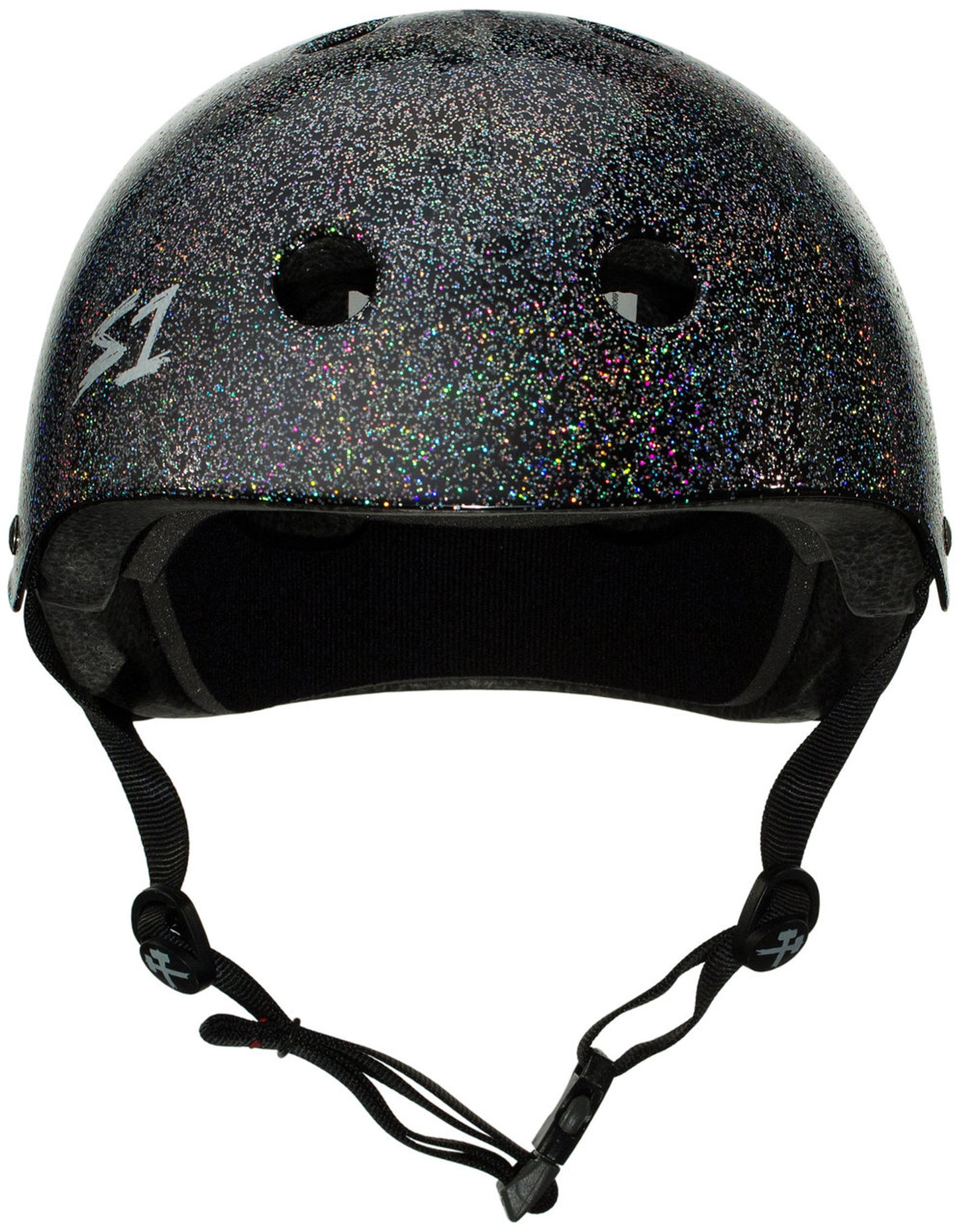 Black Glitter Skateboard Helmet S1 Mega Lifer front view.