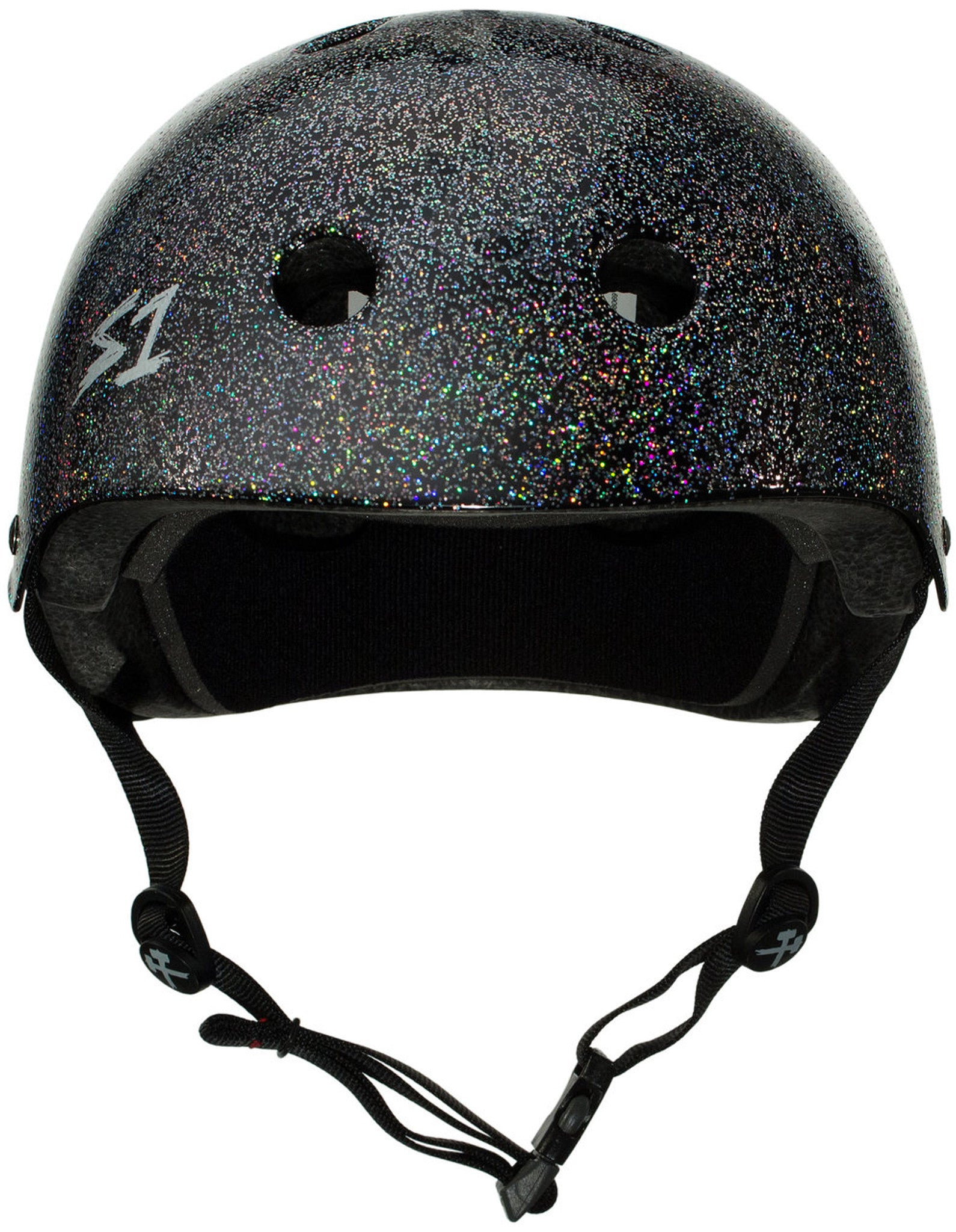Black Glitter Skateboard Helmet S1 Mega Lifer front view.